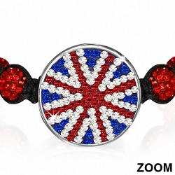 Disco Ball Hematite & Argil Shamballa Drapeau du Royaume-Uni / Bracelet ajustable Union Jack avec / CZ Coloré