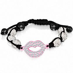 Bracelet hématite et argile disco Shamballa Sexy Lips de style montre ajustable avec Clear CZ