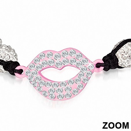 Bracelet hématite et argile disco Shamballa Sexy Lips de style montre ajustable avec Clear CZ