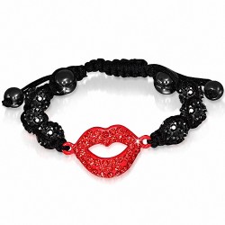 Bracelet hématite et argile disco Shamballa Sexy Lips de style montre ajustable avec noir de jais et opale de feu orange CZ