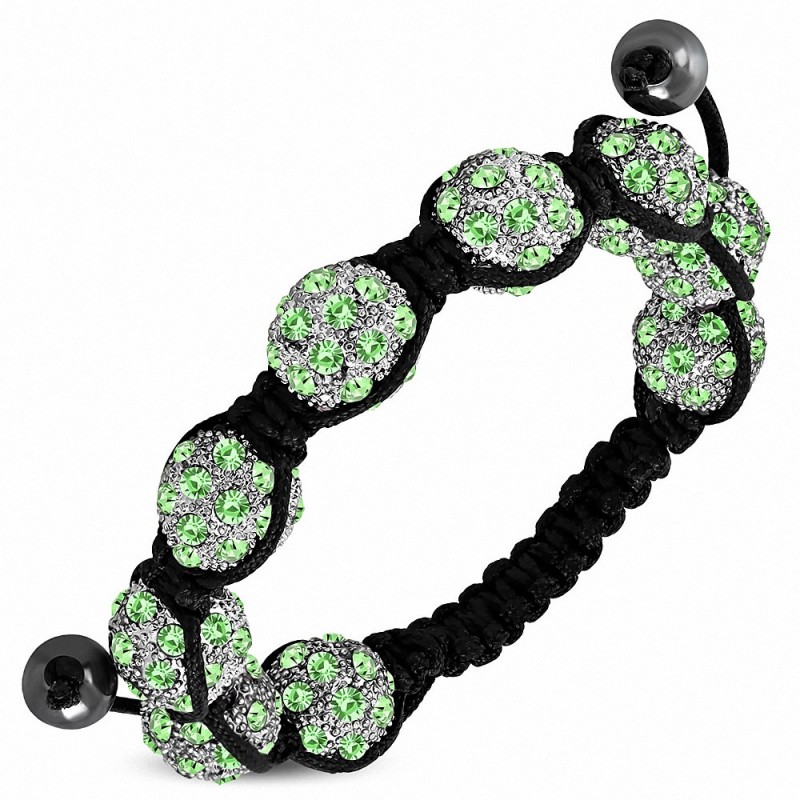 Bracelet ajustable Argil Disco Ball Shamballa noir avec cordon et cordon avec péridot CZ