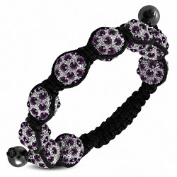 Bracelet ajustable Argil Disco Ball Shamballa Noir avec Cordon Corde et Améthyste CZ