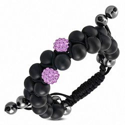 Bracelet hématite & argile disco Shamballa noir avec cordon ajustable et cordon double avec ajustement rose / rose CZ