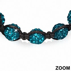 Bracelet ajustable en cordon hermite et 7 ballons Argil Disco Shamballa noir avec zircon bleu CZ