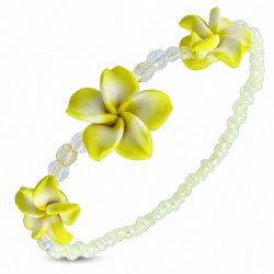 Bracelet extensible à la mode en forme de perles de fleur de Plumeria fimo / argile polymère