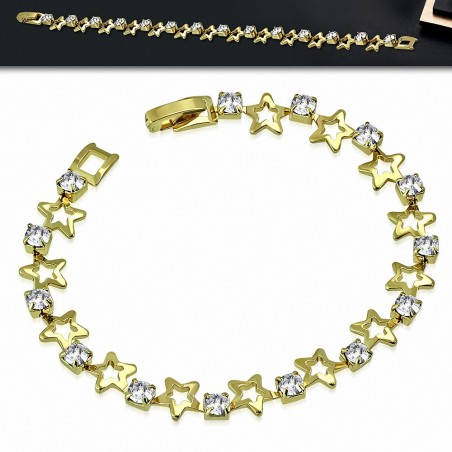 Bracelet chaîne à maillons étoiles en cuivre doré à la mode avec CZ transparent