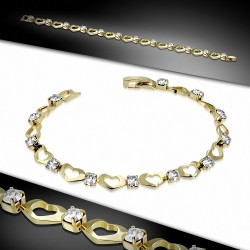 Bracelet chaîne à maillons coeur ouvert en cuivre plaqué de couleur dorée à la mode avec CZ clair