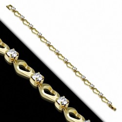 Bracelet chaîne à maillons coeur ouvert en cuivre plaqué de couleur dorée à la mode avec CZ clair