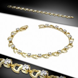 Bracelet chaîne à maillons coeur ouvert en cuivre plaqué de couleur dorée à la mode CZ clair