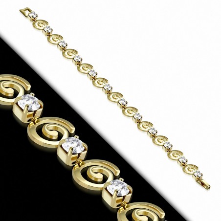 Bracelet chaîne à maillons en spirale de cuivre plaqué de couleur dorée à la mode avec CZ transparent