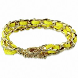 Bracelet en alliage de mode à double chaîne en velours jaune doré jaune