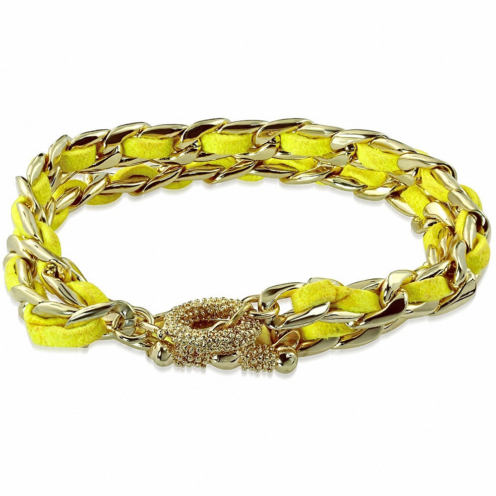 Bracelet en alliage de mode à double chaîne en velours jaune doré jaune