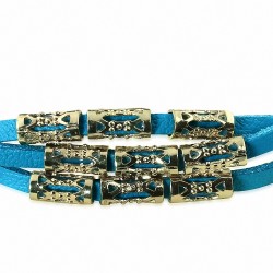 Bracelet jonc extensible à trois bandes de velours bleu inspiré de la mode en alliage doré