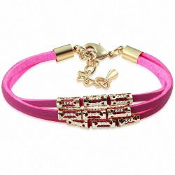 Bracelet chaîne en alliage de velours rose vif triple inspiration de couleur alliage doré à la mode