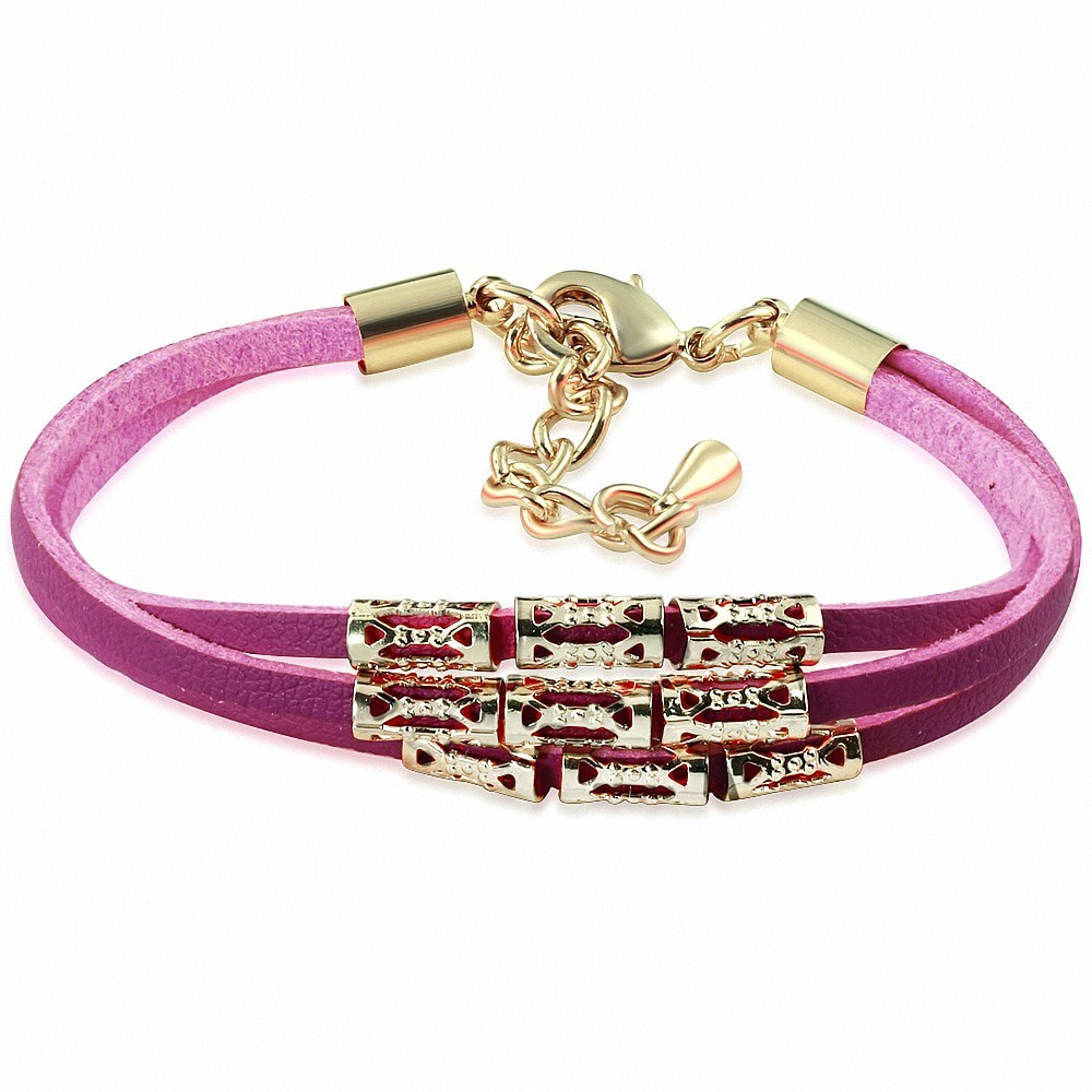 Bracelet chaîne en alliage à trois rallonges de velours rose inspiré de Bali en alliage de mode
