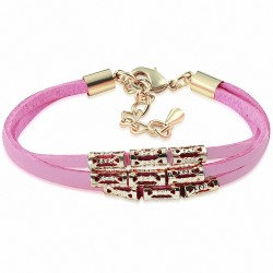 Bracelet jonc extensible de velours rose pâle triple inspiration alliage doré de couleur tendance