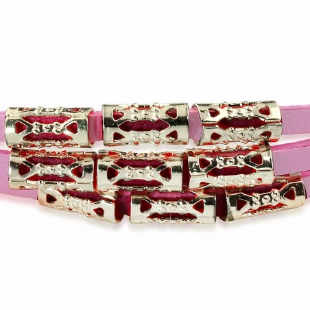 Bracelet jonc extensible de velours rose pâle triple inspiration alliage doré de couleur tendance