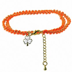 Bracelet en alliage doré avec corde orange à double enroulement de fleurs blanches en zircone