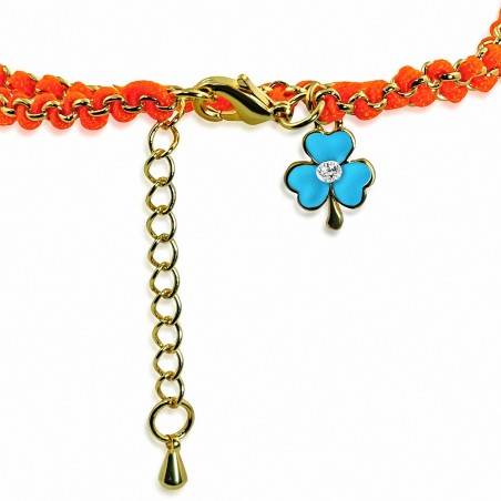 Bracelet en alliage à la mode en alliage d'or doré avec corde orange à double enveloppe de fleur bleue et bracelet transparent