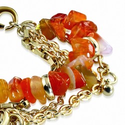 Bracelet en maille multi-rangée de perles acryliques colorées en alliage de mode doré coloré