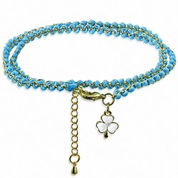 Bracelet en alliage de mode avec chaîne en alliage de couleur bleue et corde bleue à double enveloppe zirconium transparent