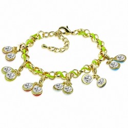 Bracelet en alliage  doré avec cordes vertes colorées en forme de larme colorée avec zircone
