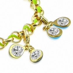 Bracelet en alliage  doré avec cordes vertes colorées en forme de larme colorée avec zircone