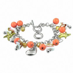 Alliage de mode fantaisie perle de verre orange rose fleur charm marin bascule Bracelet