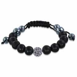 Bracelet fantaisie Shamballa avec perles Disco Ball Hematite & Argil Gris CZ