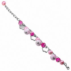 Alliage de mode rose perle verre perle boule larme fleur lien bracelet de chaîne