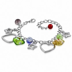 Alliage de mode coloré perle de verre rose fleur carrée étoile ouverte amour coeur charm lien chaîne bracelet