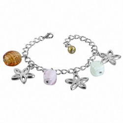 Bracelet en alliage de mode en perles de verre colorées avec breloque fleur