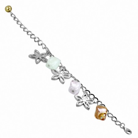 Bracelet en alliage de mode en perles de verre colorées avec breloque fleur