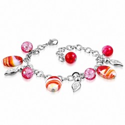 Alliage de mode bracelet de perles de verre coloré ovale feuille de charm bracelet de chaîne
