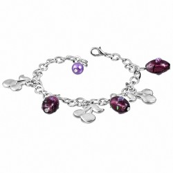 Alliage de mode paire de perles de verre colorées de bracelet de chaîne de lien de charm de cerise