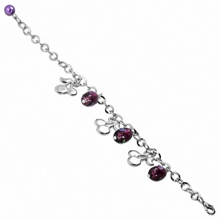 Alliage de mode paire de perles de verre colorées de bracelet de chaîne de lien de charm de cerise