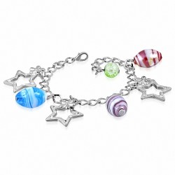 Bracelet à mailles en alliage de perles de verre colorées en étoile colorées
