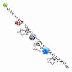 Bracelet à mailles en alliage de perles de verre colorées en étoile colorées