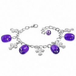 Bracelet fantaisie en alliage fantaisie violet / violet avec perles en verre