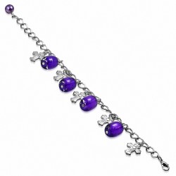 Bracelet fantaisie en alliage fantaisie violet / violet avec perles en verre