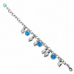 Alliage de mode bracelet en perles de verre colorées rose fleur ovale feuille lien charm bracelet