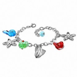 Alliage de mode bracelet de perles de verre coloré fleur ovale plume feuille charm chaîne