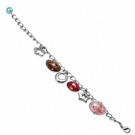 Alliage de mode bracelet de perles de verre coloré étoile fleur ovale charm lien chaîne