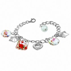 Alliage de mode bracelet en perles de verre carrée étoile étoile ouverte amour coeur coeur chaîne de lien charm
