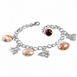 Bracelet en alliage fantaisie avec breloque papillon et perles de verre