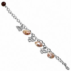 Bracelet en alliage fantaisie avec breloque papillon et perles de verre