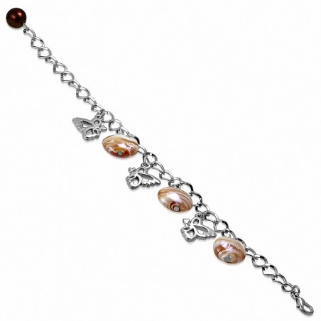 Bracelet en alliage fantaisie avec breloque papillon et perles de verre