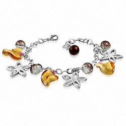Bracelet en chaîne avec maillons en alliage de perles de verre en forme de fleur