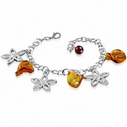 Bracelet en chaîne avec maillons en alliage de perles de verre à la mode en forme de fleur