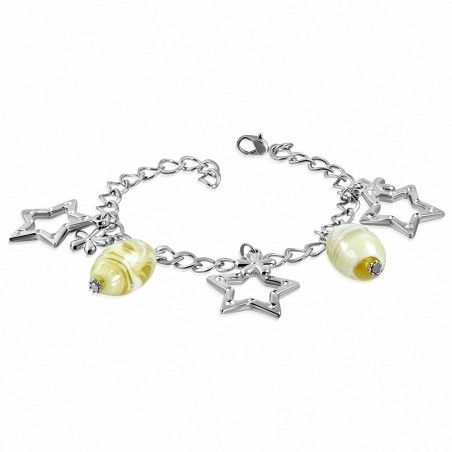 Bracelet à mailles en alliage fantaisie avec perles de verre ovales